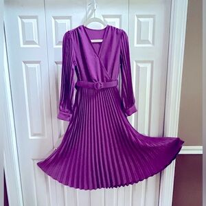 Gorgeous Purple Accordion Style Belted Dress, Size 6